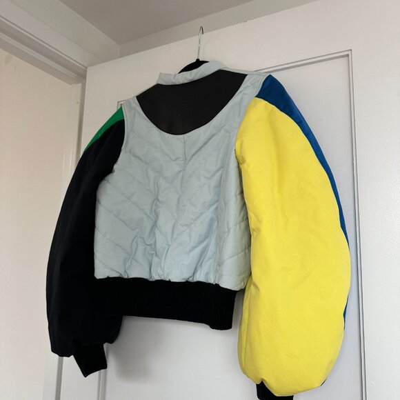 Loewe Bomber Jacket Quilted Color-block Balloon Sleeves w/ Detachable Wrap Scarf - Picture 9 of 15
